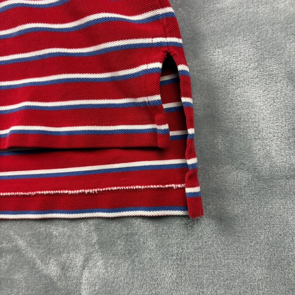 Polo‎ Ralph Lauren Men Lg Red White Blue Striped Short Sleeve Pique Polo Shirt